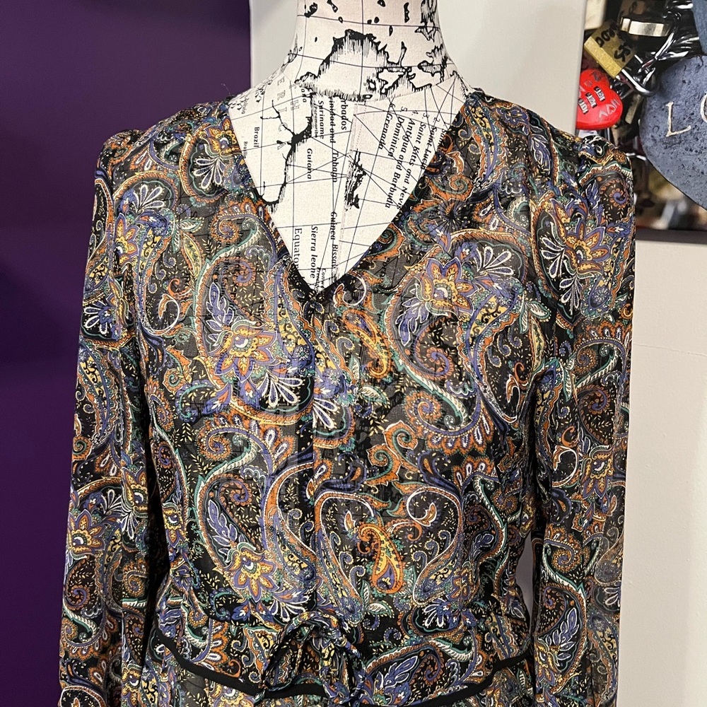 7 for $30 Express Sheer Long Sleeve Paisley Print Dress - Picture 2 of 10